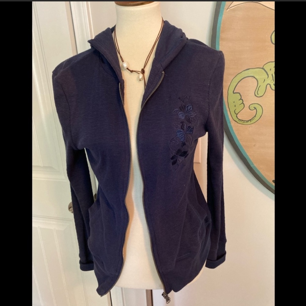 BOOTHEEL Embroidered Blue Zippered Hoodie Jacket